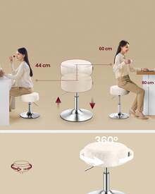 Tabourets de Maquillage, Lot de 2, Réglables en Hauteur, Pivotants à 360 Degrés, en PU, Coussin Épais, Tabourets de Coiffeuse, pour Chambre, Cuisine, Salle à Manger, Blanc Crème - Blanc - Voir 3