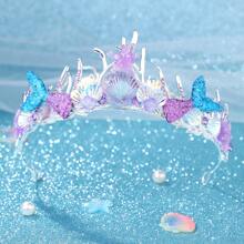 1pc Elegant Purple Heart Starfish Shell Mermaid Tail Decor Bridal Wedding Tiara Crown Princess Headpiece - 彩色 - 查看 10