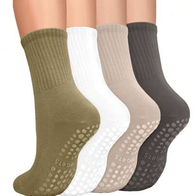4 双防滑普拉提袜，带抓地力，适合瑜伽、芭蕾、赤脚锻炼
