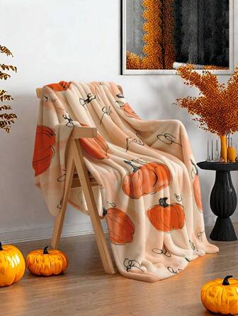 1 件四季法兰绒毯子、床上用品、南瓜图案厚实柔软亲肤沙发盖毯，适用于办公室午睡、房间装饰、旅行露营、适合客厅卧室、返校季、节日礼物、万圣节装饰