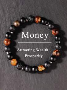 Men's Tiger Eye & Volcanic Stone Bracelet - Protection, Fashionable, And Lucky Charm For Wealth, Health, And Anxiety Relief Meditation Jewelry Unisex - Perfect Gift