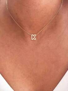 26pcs English Letter Pendant Necklace, Stainless Steel Curb Chain, Fashion Accessory