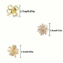 3pcs/Set Elegant Minimalist Alloy Flower Brooch With Cat Eye Stone, Fashion Scarf Clip, Shirt/Cardigan Pin Fastener, For Refined Accessory