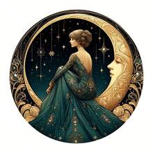 One 2D Flat Piece, Retro Metal Signboard, Moon Queen Designed Circular Wall Art Decoration, 8 Inches, Retro Creative Moon Metal Garland Wall Art, Elegant Celestial Home Decoration, Suitable For Living Room And Bedroom Decoration - Slot Style Is Random - Multicolor - View 3