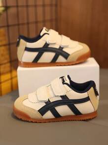 1 Pair Blue Soft & Comfortable Leather Patchwork Infant/Toddler Athletic Shoes, Round Toe Anti-Kick Design, Durable Sole, Fashion Casual Sneakers For Baby Boys/Girls, Suitable For Walking, Running, Daily Wear, Autumn/Winter