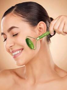 Zestaw 3 wałków jadeitowych i gua sha, masażer do twarzy z narzędziem do skrobania gua sha, odmładza twarz i szyję, usuwa zmarszczki i opuchliznę wokół oczu