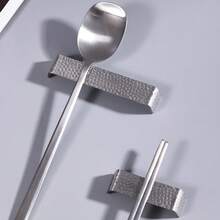 2件套不锈钢长方形刀叉架，创意长方形锤纹筷子架，简约设计勺子筷子架 - 銀色 - 查看 6