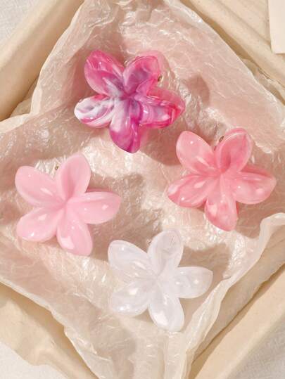 4 件 ABS 材质迷你花卉藤蔓大理石图案发夹，甜美波西米亚风夏季海滩刘海装饰发饰女爪夹秋季配饰花朵发夹秋冬度假装女士