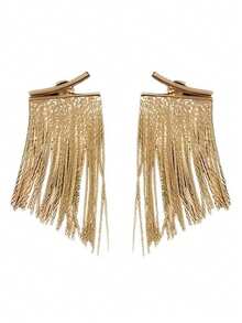 1 đôi bông tai kẹp tóc dài có tua rua thanh lịch, thích hợp cho các buổi hẹn hò, tiệc tùng và là món quà tuyệt vời cho Ngày của Mẹ. - Vàng - Xem 8