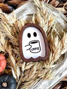 1pc Halloween 3D Wooden Frame Miniature Ghost Decor, Farmhouse Style, Handmade, Figurine Statue, Small Gift, Suitable For Multi-Tier Tray Decor, Holiday Decoration, Party Favors, Halloween Home Decor - Multicolor - View 1