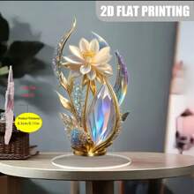 1/2/6 Pieces 2D Flat Elegant White Lotus Acrylic Tabletop Decoration, Golden Strawberry And Crystal Ornament Dining Table Center Office Or Desk Table Ornament Perfect Holiday Or Birthday Gift Assembly, High-Level Chic, Exquisite Decoration Fall Halloween Thanksgiving Craft Christmas Exclusive Surprise Gift