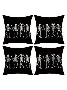 Spooky Halloween Skull Throw Pillow Cover - Zippered, Hand-Washable Polyester Cushion Case For Sofa & Bedroom Decor, 11.8x19.7in Or 17.7x17.7in - Perfect For Home & Party,Fall Decor,Autumn Decor,Room Decor