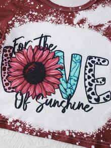 6pcs Girls' Comfortable Cute Cartoon Western Cowboy Floral Leopard Butterfly "LOVE" Letter Positioning Printing Round Neck Short-Sleeved T-Shirt Full Print Flared Trousers 6 Pieces Three Sets Of Outdoor Wear Casual Combination