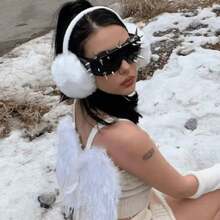 1 件男女通用朋克音乐节游行哥特式赛博朋克金属风格密集铆钉装饰化妆舞会眼镜环绕式女士时尚眼镜墨镜 - 黑色 - 查看 2