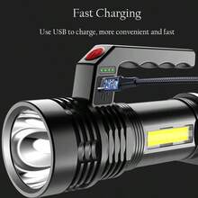 1 件手持式强光手电筒 USB 可充电 LED 手电筒，两种灯光类型，超亮远距离手电筒，4 种模式，大型探照灯，适合钓鱼、徒步旅行和露营 - 彩色 - 查看 5