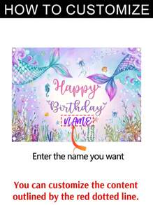 1pc Customizable Name Personalized Underwater Park Birthday Party Backdrop, Purple Mermaid Tail Polyester Banner, No Electricity Required, Indoor And Outdoor Decor, Mermaid Themed Celebration, Photo Booth Photography Backdrops, Home Decor, , Three Sizes Available