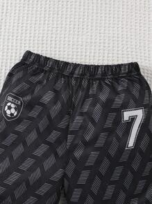 Ensemble 7 pièces de t-shirt et shorts imprimés numériques pour adolescents - polyester, facile d'entretien, col rond, opaque, design blocs de couleurs sportif et performant, pour le printemps/été, cadeau de football pour garçons, idéal pour l'extérieur