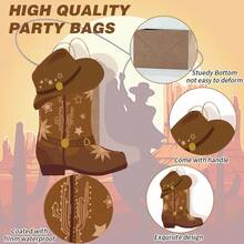 4/8/12pcs, Western Party Gift Bags Cowboy Boots Paper Bags Favors Wild West Gift Bag With Handles Rodeo Boot Hat Goodie Bag For Cowboy Birthday Bachelorette Party Supplies - Brown - View 2