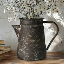 Z2 BellaDecor Vintage Pitcher Vase Rustic Farmhouse Vase For Flowers Vintage Metal Milk Jug Small Decorative Pitcher Shabby Chic Decor For Home, Kitchen, Bathroom, Gray