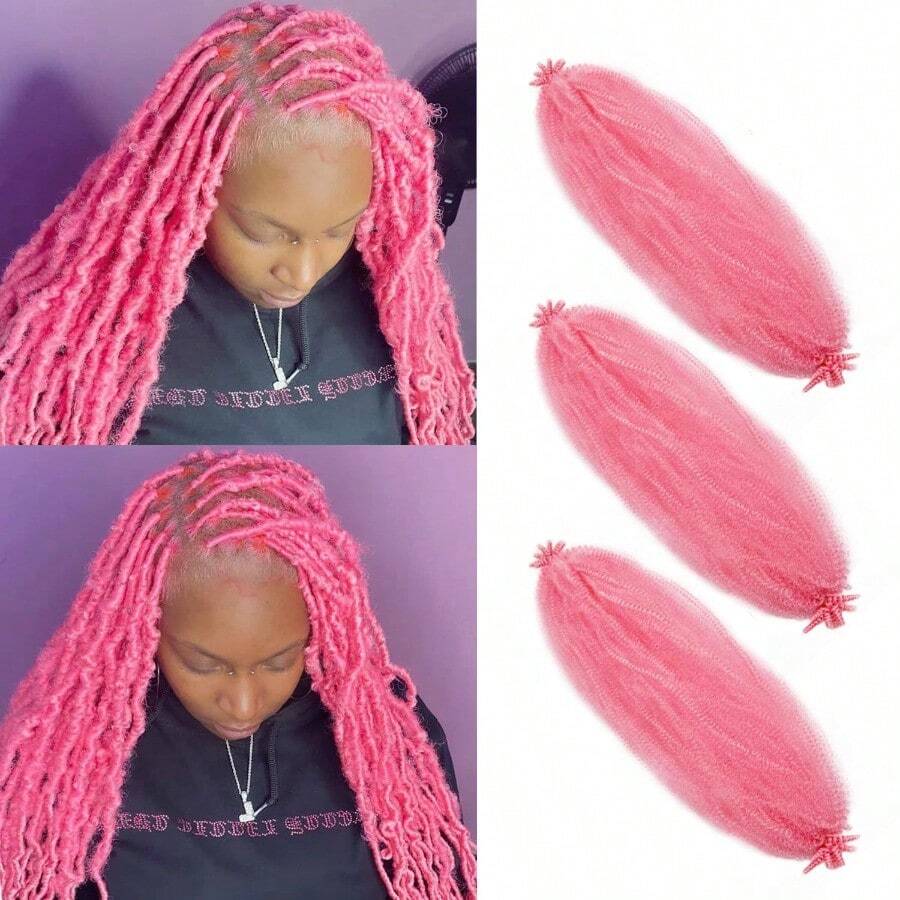 D3 Packs Pink Springy Afro Twist Hair 16 Inch PreSeparated Marley Twist Braiding Hair Soft Prefluffed Synthetic Cuban Twist Hair Extensions For Faux Butterfly Locs Spring Twist Passion Twist5001 - Pink - 查看 1