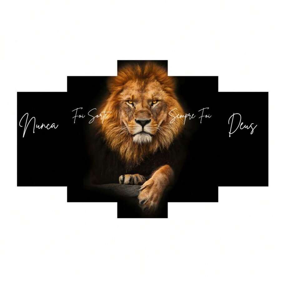 "Quadro Leão de Judá Decorativo 5 Placas MDF Sala Quarto Parede Fé Deus Religioso