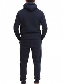 COUDER Men's Hooded Tracksuit Sweatshirt & Plain Jogger Pants 2Pc Set With Pocket, Solid Colour And Drawstring - Navy Blue - View 3