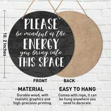 Positive Energy Door Sign, Zen Hanging Sign Decor Positive Energy Wall Decorations Farmhouse Witchy Sign For Door, Spiritual Room, Home, Office, Housewarming Gift For New House Home, Be Mindful Quote