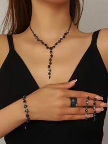 4pcs Women's Elegant Minimalist Versatile Jewelry Set - Necklace, Bracelet, Earrings, Ring, Fashionable & Suitable For Daily, Party And Other Occasions