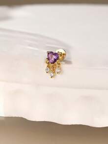 1Pc Natural Amethyst 925 Sterling Silver Earring For Women Flat Back Stud Minimalist Jewelry Helix Cartilage Gift For Her Wedding Party Fine Jewelry - Gold - View 4