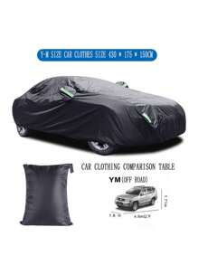 190T Coated Polyester Fabric Full Black Car Cover, Waterproof, Sunproof, With Reflective Strips - Black - View 9