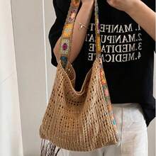 Hollow-Out Floral Bag,Crossbody Bag For Women, Vibrant Floral Embroidery,No Closure, Fixed Straps,Retro Contrast Color, , Beach Purse, Perfect For Summer, Vacation & Daily Use, Travel Must Haves - Màu Khaki - Xem 7
