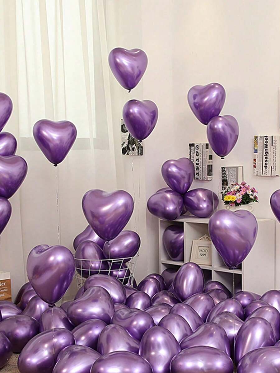 10/20/30/50/100 piezas Globos con forma de corazón de metal de color púrpura, decoración vívida y romántica para el Día de San Valentín, bodas y celebraciones de cumpleaños