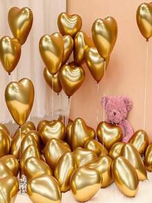 10/20/30/50/100 quả bóng bay cao su hình trái tim bằng kim loại màu vàng - Đồ trang trí lãng mạn sống động cho ngày lễ tình nhân, đám cưới, lễ kỷ niệm sinh nhật - Vàng kim loại - Xem 6