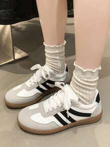 أحذية كاجوال متعددة الوظائف للنساء، أحذية رياضية كاجوال بنعل مطاطي مقاوم للانزلاق، بتصميم ألوان متباينة باللونين الأسود والخاكي، مناسبة للاستخدام اليومي، مقاس 36-41، عصرية