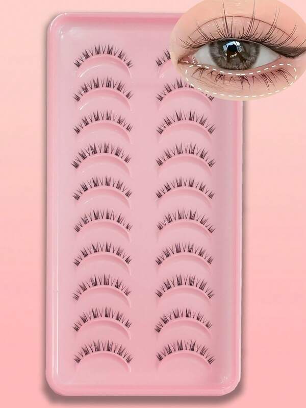 10 Pairs Of Natural Lower Eyelid Lashes Bottom Lashes Clear Band Wispy Natural Look Lashes Japanese Manga Style Spiky Anime Lower Lashes Dramatic DIY Cosplay Bottom Eyelashes Reusable Strip Lashes, Lashes, Eyelashes, Fake Lashes