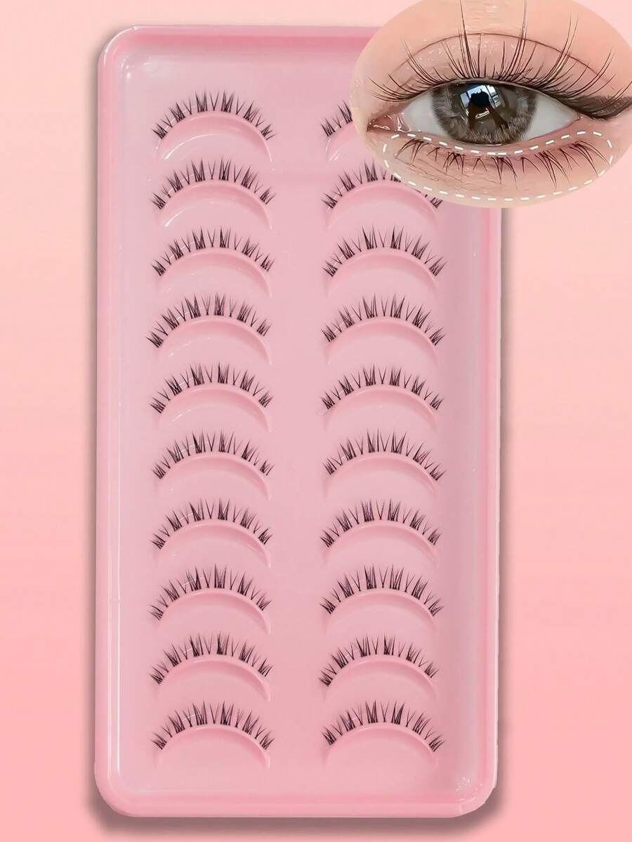 10 对自然下眼睑睫毛下睫毛透明带纤细自然睫毛日本漫画风格尖刺动漫下睫毛戏剧 DIY 角色扮演下睫毛可重复使用条状睫毛、睫毛、睫毛、假睫毛 - 黑色 - 查看 1