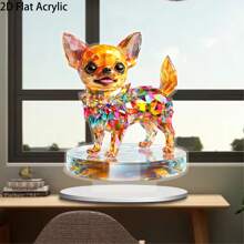1 Piece 2D Flat Vintage Chihuahua Dog Acrylic Art Ornament For Home Decor, Bedroom, Bohemian Style With Vibrant Stained Glass Effect For Home, Office, Garden, Holiday Celebration Decorations, Ideal Gift For Valentine's Day