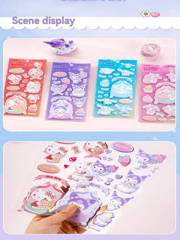 Sanrio 4 piezas/2 piezas/1 pieza Pegatinas 3D con relieve de burbujas de Hello Kitty personalizadas, pegatinas de dibujos animados 3D estereoscópicas de burbujas frescas y lindas para estudiantes, para tazas de agua, computadoras, refrigeradores, vidrio, teléfonos móviles, planificadores, cuadernos, paredes, pegatinas decorativas 3D personalizadas de Meletti Cinnamon Dog, para uso diario en el hogar, para mejorar la habilidad manual y agregar diversión a la vida