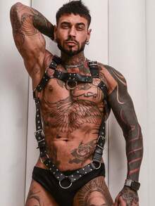 男士可调节仿 PU 背带 - 哥特朋克风格铆钉紧身背带，无弹力面料，非常适合节日和派对，适合外出装扮婚礼派对和万圣节配饰礼物，万圣节服装秋冬配饰万圣节服装，适合青少年、青年、男士、休闲、户外、运动、度假、毕业礼物、生日、日常穿着