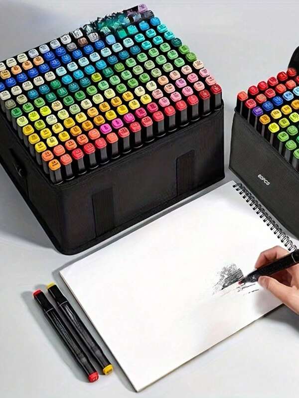 1pc/2pcs Markers Pen Black Storage Bag Massive Large Capacity Zipper Folding Art Markers Zipper Canvas Pencil Bag, Pencil Case, Pencil Pouch, School Bag School Supplies, Back To School
