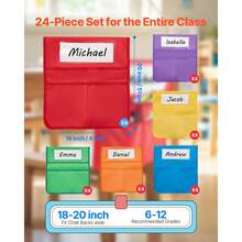 Chair Pockets For Classroom, 24 Pack, 18 X 20 Inches Chairback Buddy Pocket With Name Tag, 6 Bright Colors, Back Of Chair Organizer For Kids In Classroom, Kindergarten, School, And Home - Multicolor - View 2