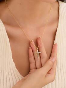 BALMORA 1 Stück 925 Sterling Silber drehbares Kronen Kreuz Halskette, geeignet für Herren und Damen, einfaches synthetisches Zirkonia Kreuz Anhänger Schlüsselbein Kette, Glaubensschmuck Geschenk, Feiertags Geschenk