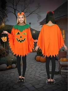 1 pezzo Mantello/Mantellina per Ognissanti, Costume da Zucca di Ognissanti, Outfit per Cosplay e Feste di Ognissanti, Tuta da Zucca