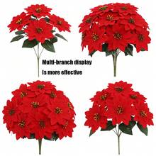 1/3/5/36pcs Christmas Flannel Flowers Decor Artificial Xmas Flowers For Holiday Tree Wreath Wedding Party Red Poinsettia Floral Adornments,Silk Fabric Christmas Red Poinsettia Bushes,Artificial Flowers For Xmas Christmas Courtyard Decoration With Artificial Flowers - Multicolor - View 10