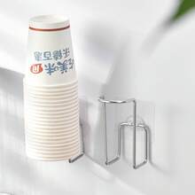 1/2件多功能壁掛式304不鏽鋼杯架，免打孔安裝，一次性紙杯收納架，水杯飲水杯儲物架，適用於廚房、浴室、客廳、宿舍、辦公室、飲水區與休息室 - 銀色 - 查看 2