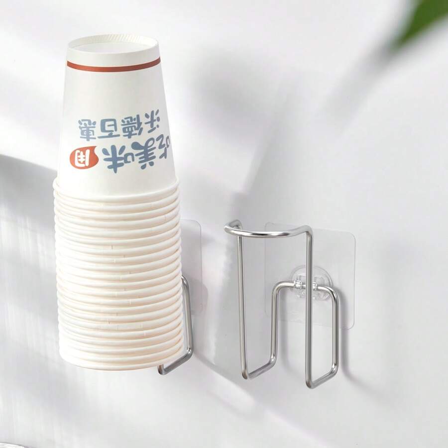 1/2件多功能壁掛式304不鏽鋼杯架，免打孔安裝，一次性紙杯收納架，水杯飲水杯儲物架，適用於廚房、浴室、客廳、宿舍、辦公室、飲水區與休息室