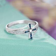 [Cross Ring] 1 Piece Of Exquisite And Fashionable Blue  Cross Ring, Unisex, Jewelry Gift - 銀色 - 查看 8