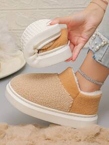 冬季新款高帮米色仿毛拼接杏色毛绒拖鞋，户外日常保暖全跟家用拖鞋，尺码36-45，女士黑色室内拖鞋