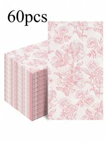 20pcs/40pcs/60pcs/Set 2-Ply Soft Long Rectangular Pink Begonia Flower Pattern Napkins, Unfolded Size 33cm X 40cm, For Party Lunch, Guest Towels, Decorations, Birthday, Wedding Anniversary, Graduation Party - Multicolor - View 10