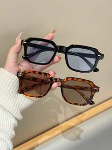 1 件女士柔软方形镜框塑料纹理时尚眼镜，带橘子图案，夏季海滩度假、户外和旅行配件 - 彩色 - 查看 3